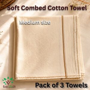 Undyed and Unbleached Pure Combed Cotton Bath Towel Medium - Pack of 3 Towels
